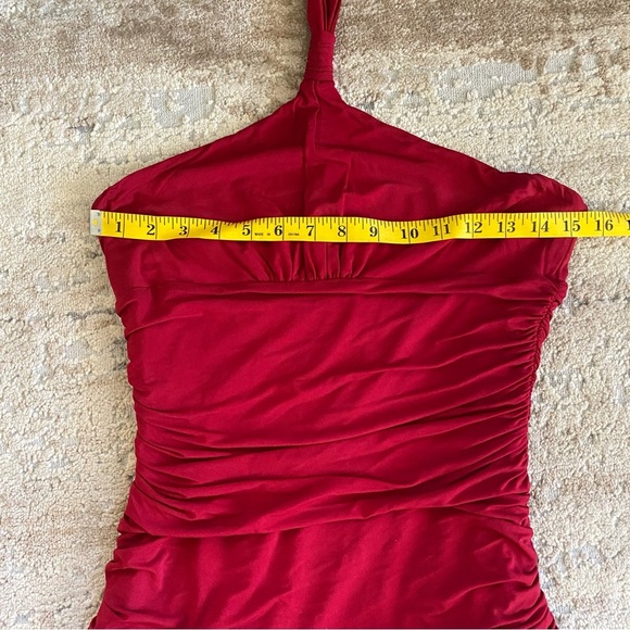 BCBGMaxAzria Halter Neck Tiered Mini Dress Cocktail Party Hot Red Ruched: Med - Picture 8 of 9
